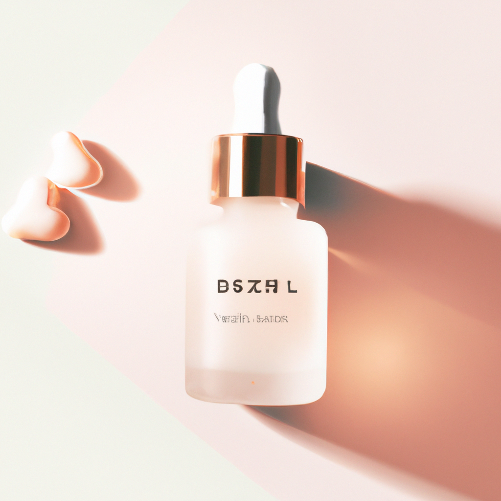 Close-up: dewy skin and luminous serum on a ceramic dish