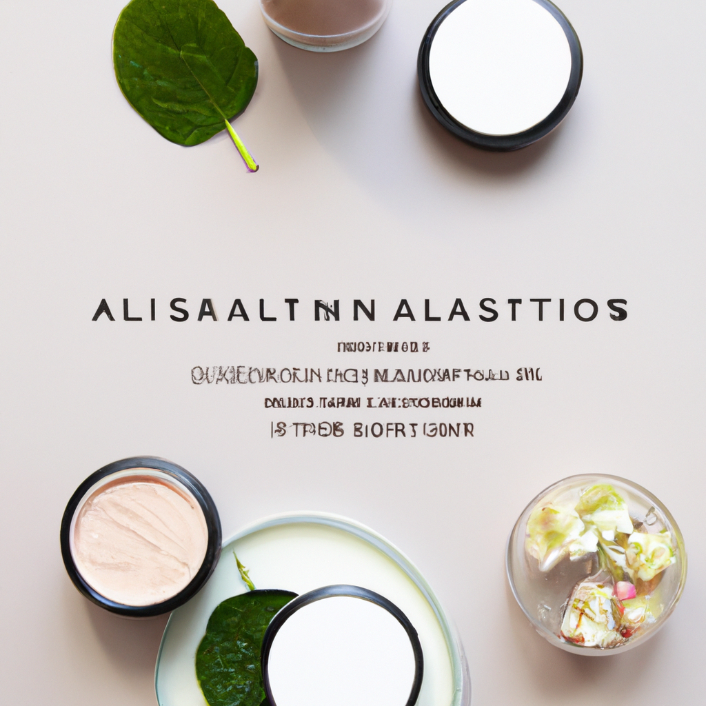 Flatlay of jars, leaves and glass ampoules
